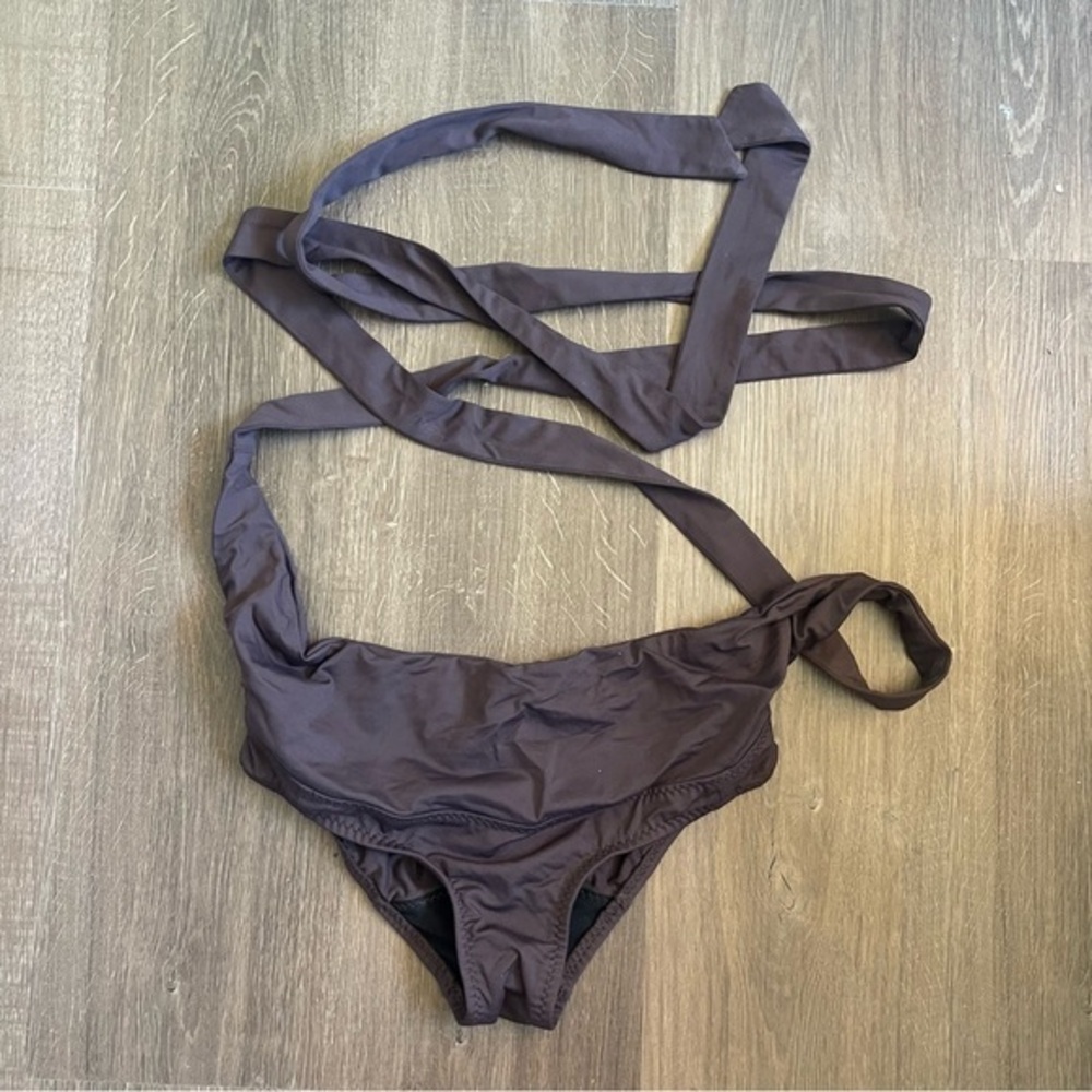 NWT Malia Mills Wraparound Sequoia Brown Tie Swimsuit Swim Bottom Womens Size 4